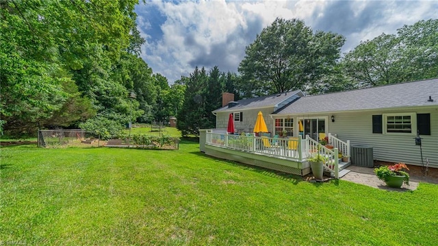 2205 Sedgemont Dr, Winston-Salem, NC 27103 - back of house featuring a wooden deck, a lawn, and a garden