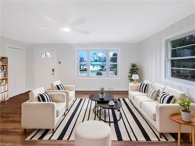 living room featuring dark hardwood / wood-style floors