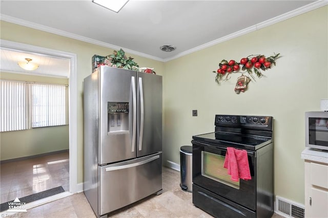 kitchen with stainless steel appliances and crown molding