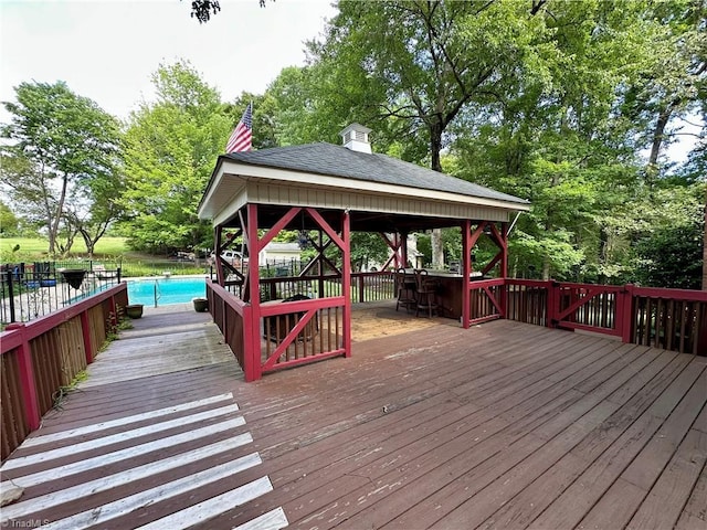 3501 River Ridge Rd, Pfafftown, NC 27040 - deck featuring a gazebo and view of wooded area