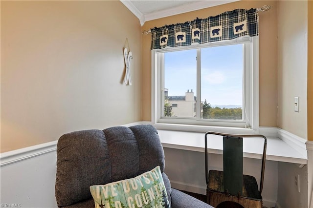 dining space with ornamental molding