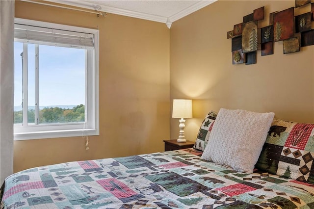 bedroom with crown molding