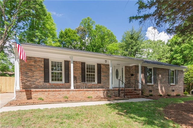 1310 Surry Dr, Greensboro, NC 27408 - ranch-style home with brick siding, covered porch, and crawl space