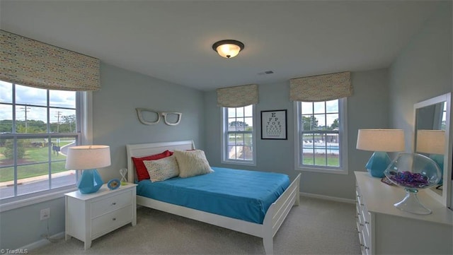 carpeted bedroom with multiple windows