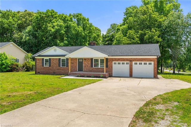 202 Aldridge Ln, Archdale, NC 27263 - ranch-style house featuring an attached garage, concrete driveway, a front yard, and brick siding