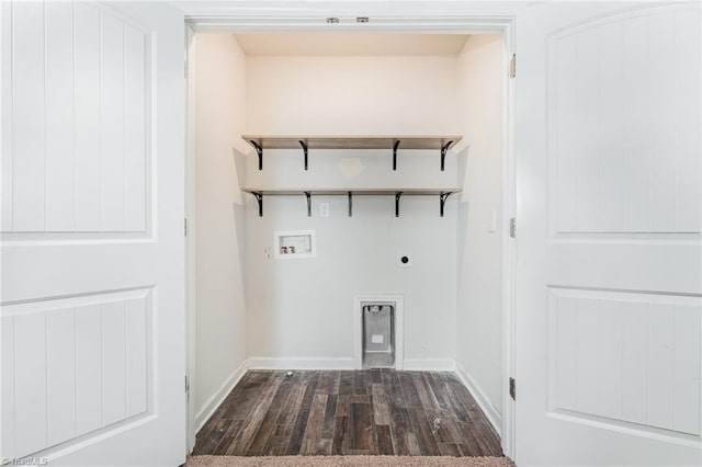 laundry area featuring hookup for a washing machine, electric dryer hookup, and dark hardwood / wood-style floors