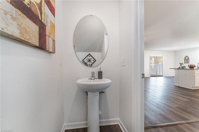 bathroom with wood-type flooring