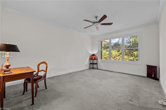 2014 Muirfield Ct, Elon, NC 27244 - carpeted office with crown molding, ceiling fan, and baseboards