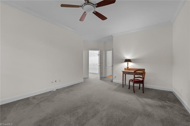 2014 Muirfield Ct, Elon, NC 27244 - carpeted empty room with crown molding, baseboards, ceiling fan, and a desk