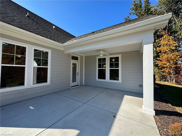 view of patio / terrace featuring ceiling fan