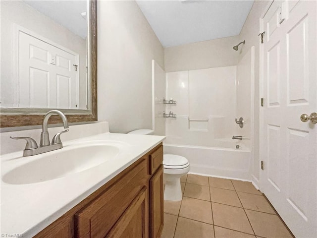 full bathroom with tile patterned flooring, vanity, toilet, and bathing tub / shower combination