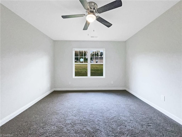 empty room featuring ceiling fan and carpet floors