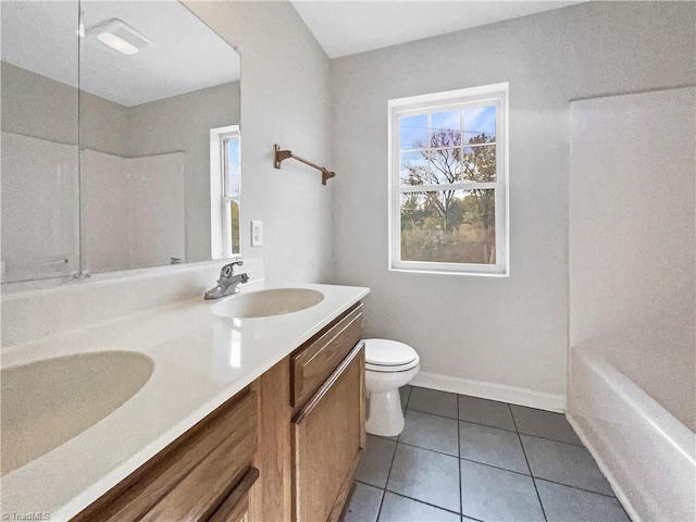 bathroom with tile patterned floors, vanity, and toilet