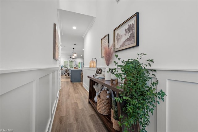 5120 Whaitley Ln, Greensboro, NC 27407 - corridor with light wood-type flooring, recessed lighting, and crown molding