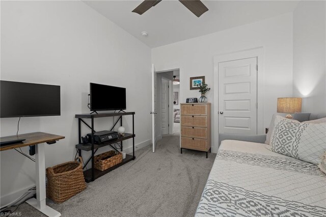 5120 Whaitley Ln, Greensboro, NC 27407 - carpeted bedroom featuring vaulted ceiling, baseboards, and a ceiling fan