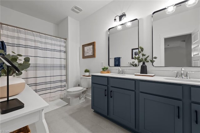 5120 Whaitley Ln, Greensboro, NC 27407 - full bath with toilet, double vanity, tile patterned floors, and curtained shower
