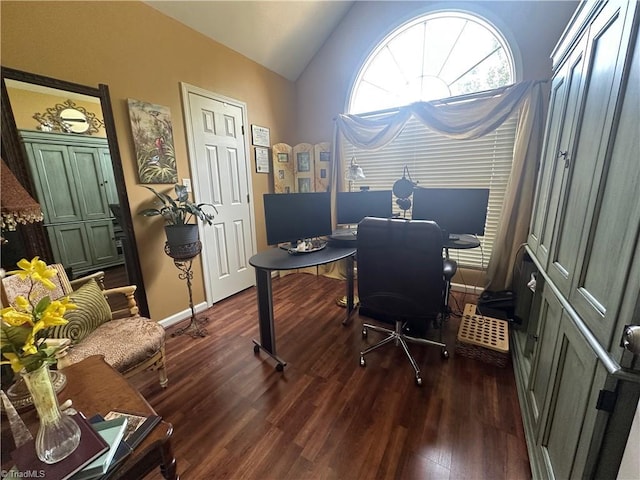 5244 Old Plantation Cir, Winston-Salem, NC 27104 - office area with dark wood finished floors, lofted ceiling, and baseboards