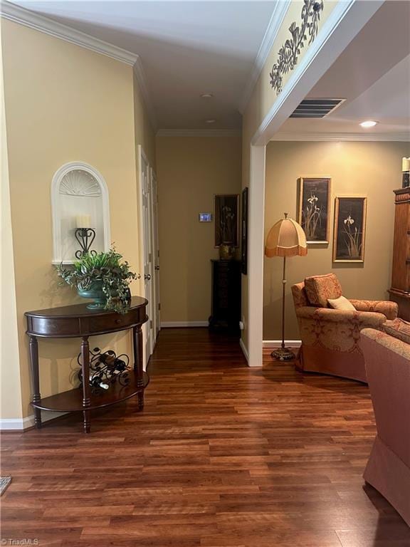 5244 Old Plantation Cir, Winston-Salem, NC 27104 - hallway with baseboards, wood finished floors, crown molding, and recessed lighting