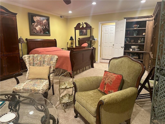5244 Old Plantation Cir, Winston-Salem, NC 27104 - bedroom featuring light carpet, ornamental molding, and recessed lighting