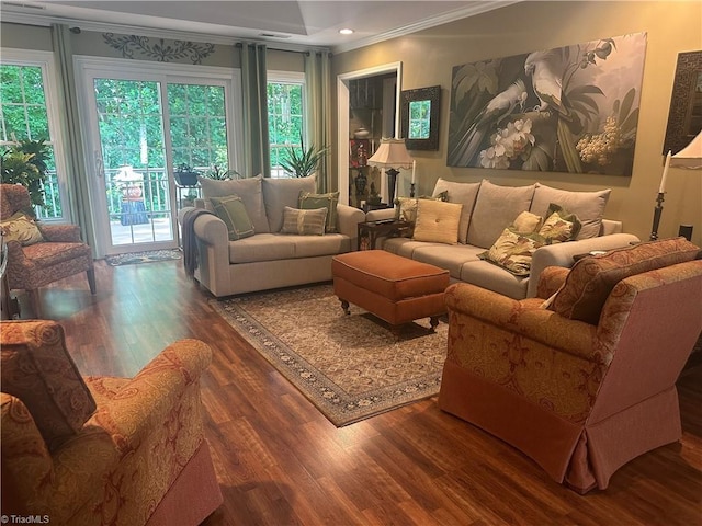 5244 Old Plantation Cir, Winston-Salem, NC 27104 - living area featuring ornamental molding, wood finished floors, and recessed lighting