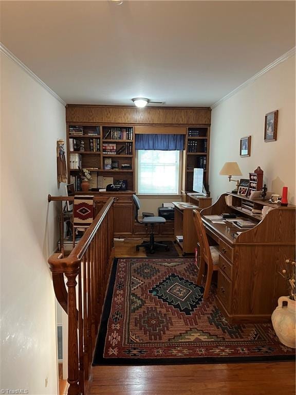 209 Cedar Ln, North Wilkesboro, NC 28659 - office area with dark wood finished floors and ornamental molding