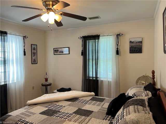 209 Cedar Ln, North Wilkesboro, NC 28659 - bedroom with ornamental molding and a ceiling fan