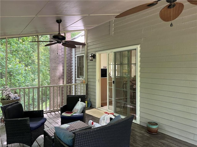 209 Cedar Ln, North Wilkesboro, NC 28659 - wooden terrace featuring ceiling fan