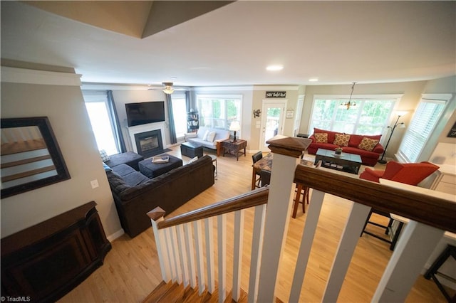 living room with light hardwood / wood-style floors