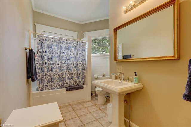 521 Patrick St, Eden, NC 27288 - full bath featuring shower / bath combination with curtain, toilet, crown molding, and tile patterned floors