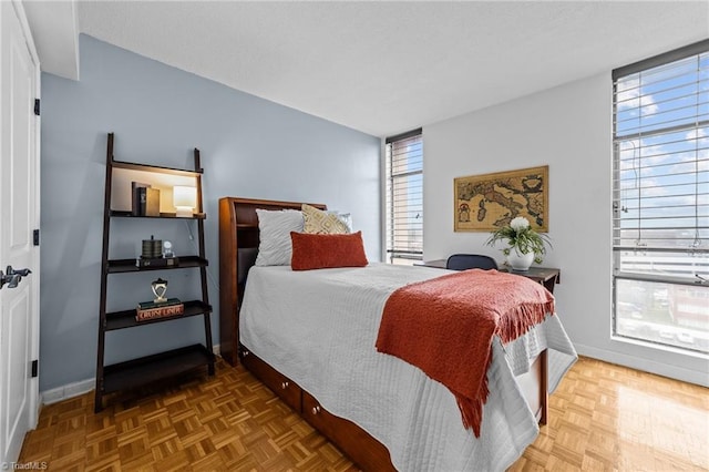 bedroom with parquet floors