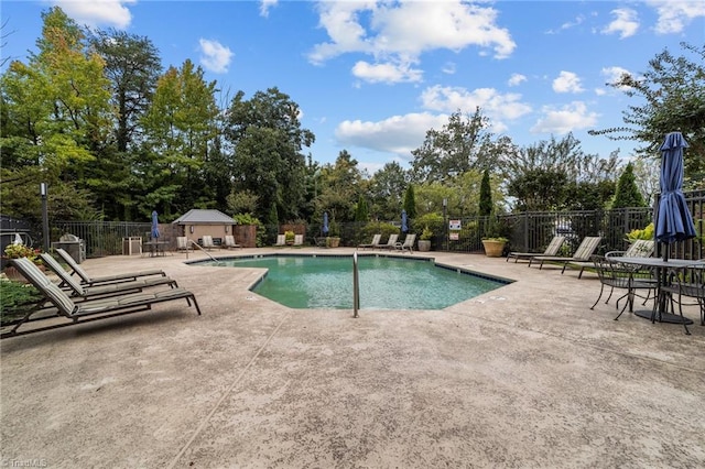 view of swimming pool with a patio