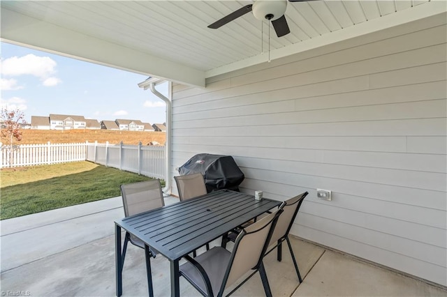 view of patio / terrace featuring area for grilling and ceiling fan