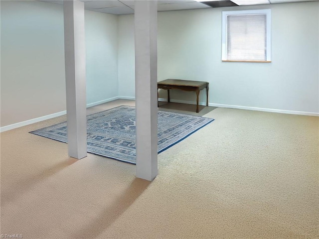 basement with carpet floors and baseboards