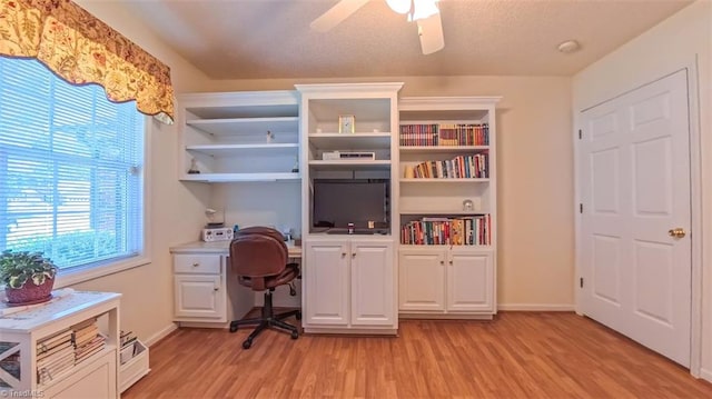 138 Wyndham Ct, High Point, NC 27265 - office area featuring light wood-type flooring, ceiling fan, and baseboards
