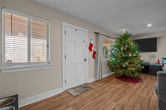 entrance foyer with hardwood / wood-style flooring and a healthy amount of sunlight