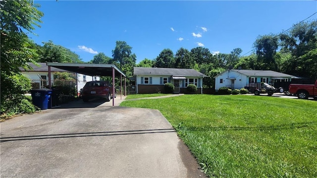 2308 Sprague St, Winston-Salem, NC 27107 - ranch-style house with a front lawn, asphalt driveway, and a carport