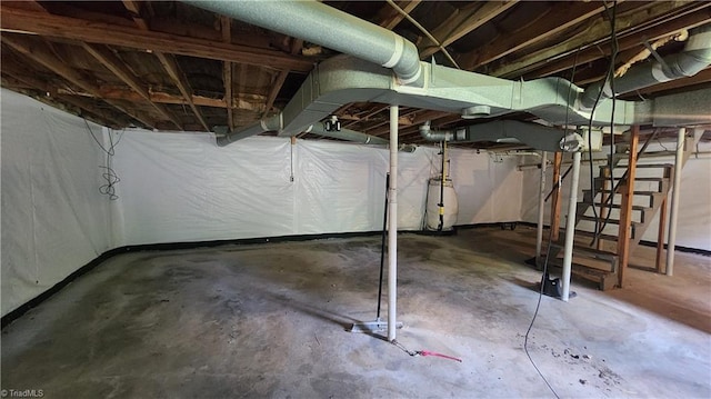 2308 Sprague St, Winston-Salem, NC 27107 - unfinished below grade area featuring stairway and gas water heater