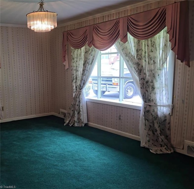 210 Grinton Ave, Wilkesboro, NC 28697 - unfurnished room with carpet, a chandelier, and baseboards