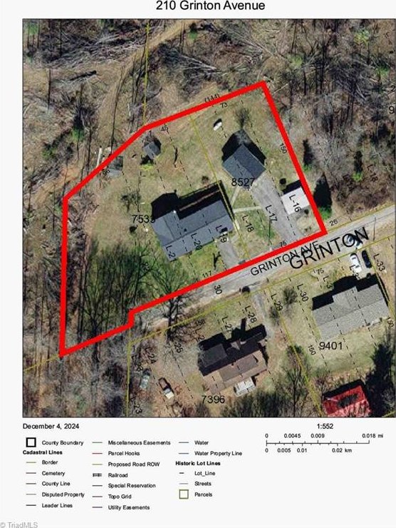 210 Grinton Ave, Wilkesboro, NC 28697 - aerial map of property and surrounding area with property boundaries highlighted