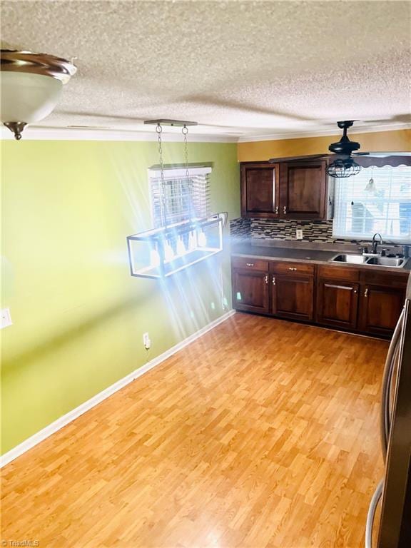 kitchen featuring light wood-type flooring, a textured ceiling, and plenty of natural light