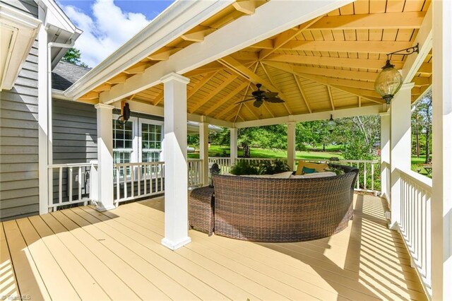 wooden terrace with ceiling fan