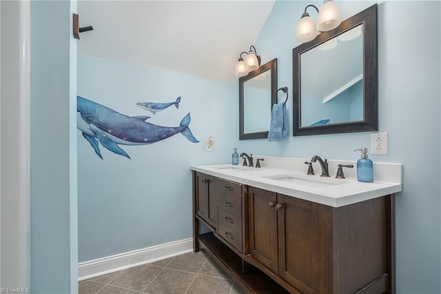 bathroom with tile patterned flooring and vanity