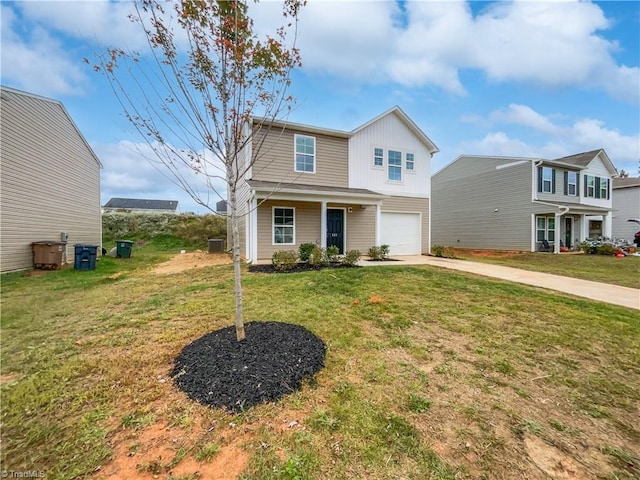 view of front of home featuring a front yard and central AC