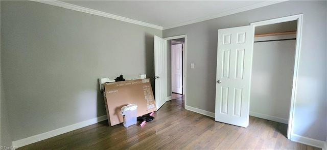 bedroom with crown molding and wood-type flooring