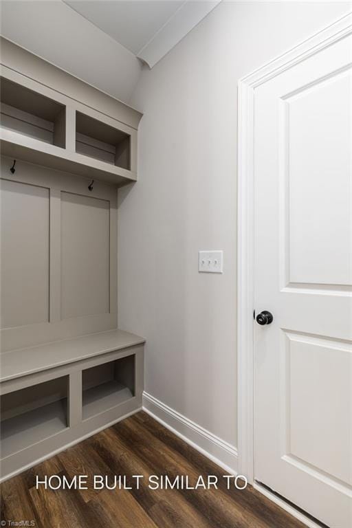6963 Orchard Path Dr, Clemmons, NC 27012 - mudroom featuring baseboards and dark wood-style floors