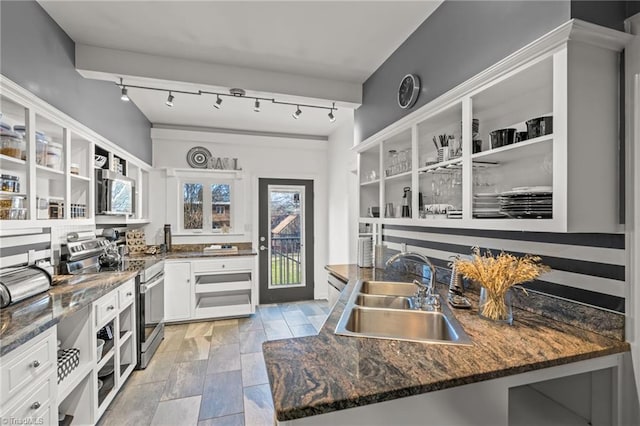 kitchen featuring stainless steel appliances, white cabinetry, plenty of natural light, and sink