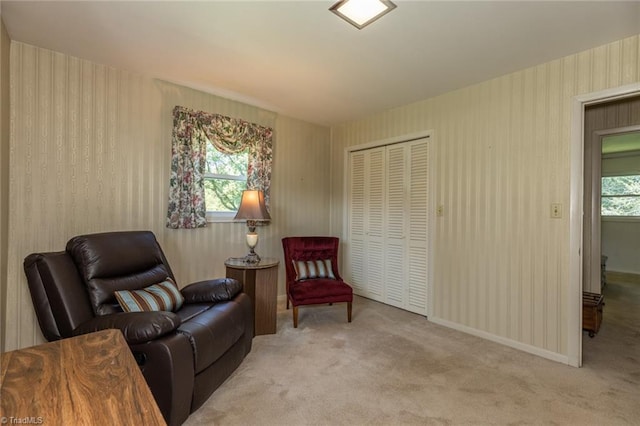 sitting room with carpet flooring