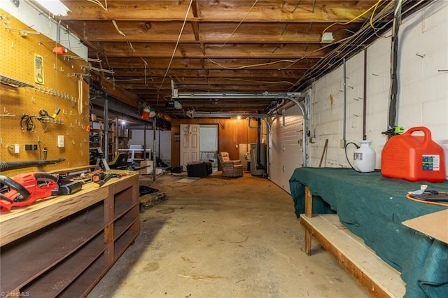 basement featuring a workshop area