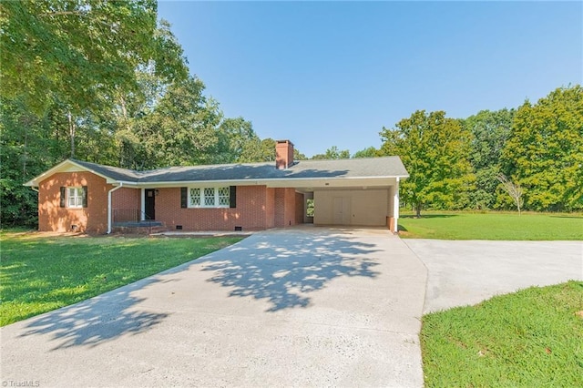 ranch-style house with a carport and a front lawn