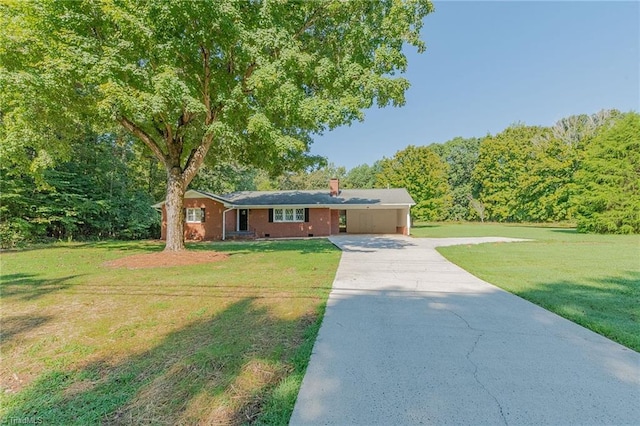 ranch-style home with a front lawn